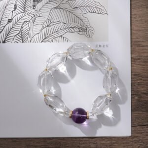 Natural Freeform Clear Quartz & Amethyst Bracelet15MM