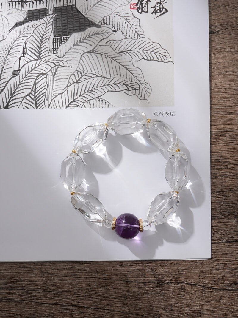 Natural Freeform Clear Quartz & Amethyst Bracelet15MM