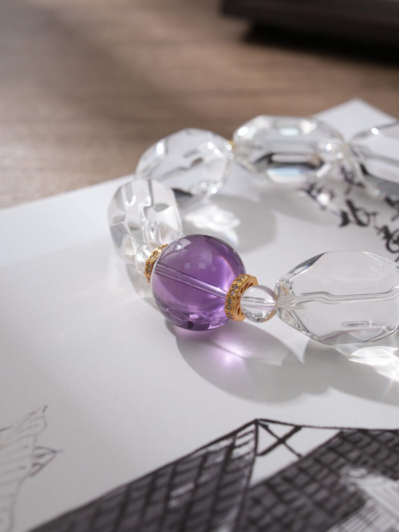 Natural Freeform Clear Quartz & Amethyst Bracelet15MM