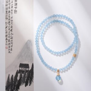Natural Aquamarine Necklace & 3-Loop Bracelet 6MM