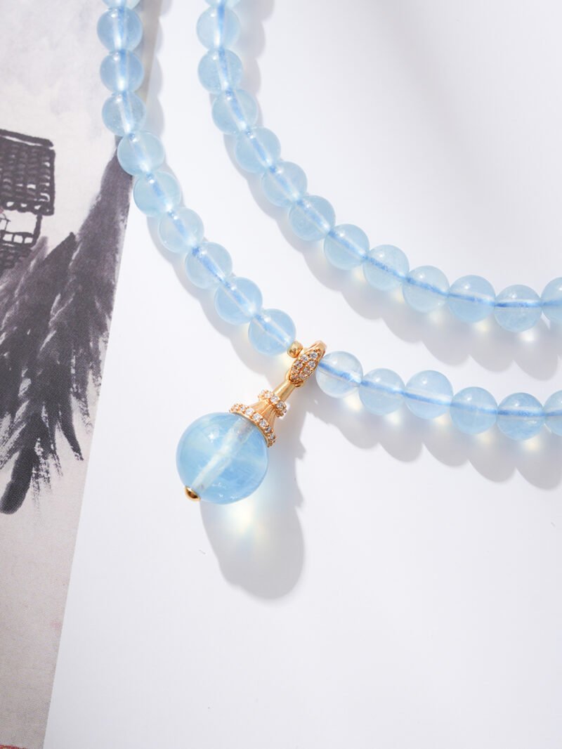 Natural Aquamarine Necklace & 3-Loop Bracelet 6MM