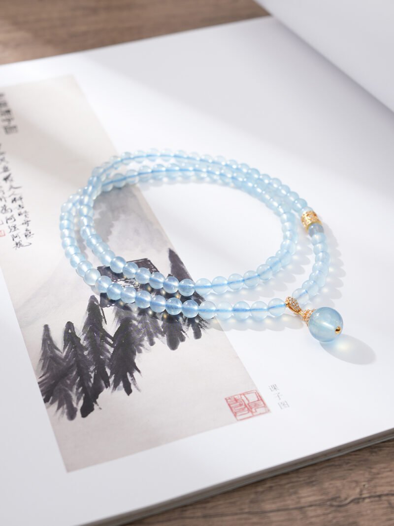Natural Aquamarine Necklace & 3-Loop Bracelet 6MM