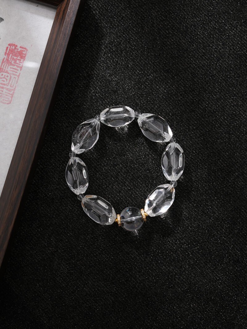 DSC01350 Natural Faceted Clear Quartz Bracelet 15MM