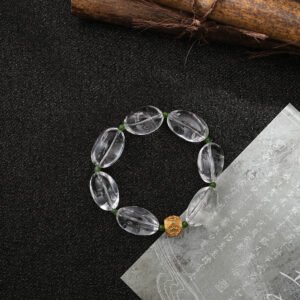 DSC01367 Natural Rice-shaped Clear Quartz Bracelet with Hetian Jade Spacers