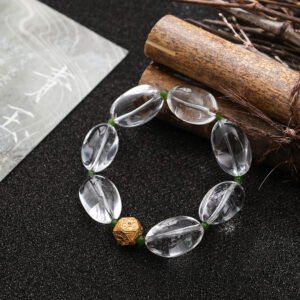 DSC01368 Natural Rice-shaped Clear Quartz Bracelet with Hetian Jade Spacers