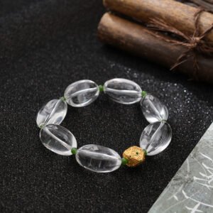 DSC01376 Natural Rice-shaped Clear Quartz Bracelet with Hetian Jade Spacers