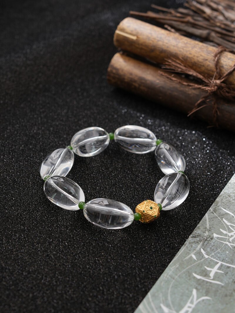 DSC01376 Natural Rice-shaped Clear Quartz Bracelet with Hetian Jade Spacers