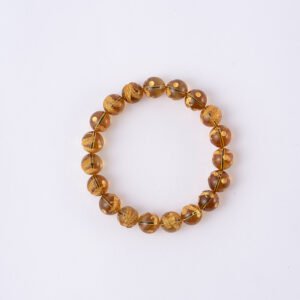 Natural Amber Bracelet Featuring Carved Golden Phoenix 10MM