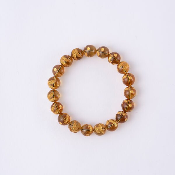 Natural Amber Bracelet Featuring Carved Golden Phoenix 10MM