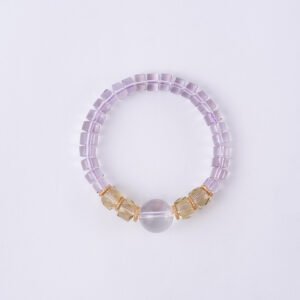 Natural Brazilian Amethyst Slice Bracelet Paired with Clear Quartz