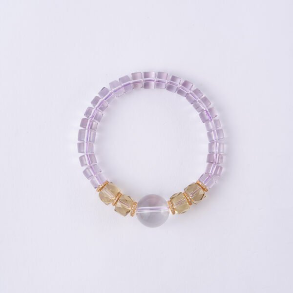 Natural Brazilian Amethyst Slice Bracelet Paired with Clear Quartz