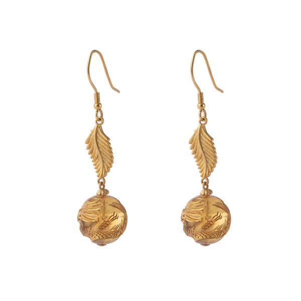 Mexican Amber Drop Earrings Inlaid with Golden Phoenix 11MM