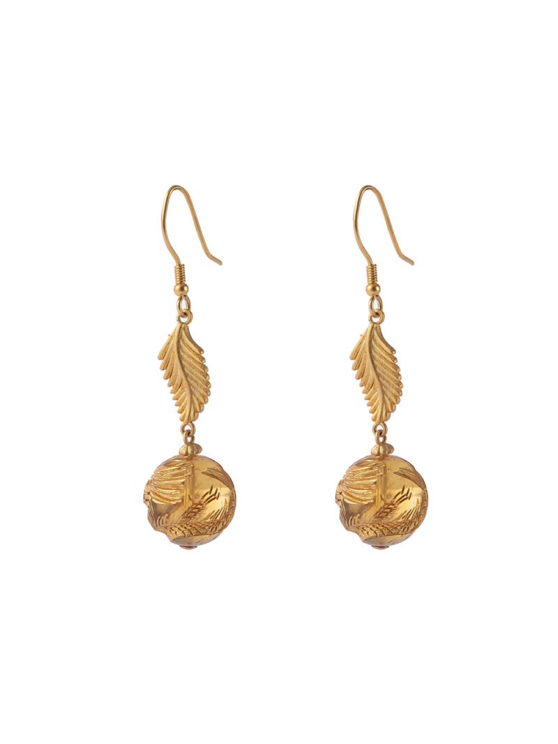 Mexican Amber Drop Earrings Inlaid with Golden Phoenix 11MM