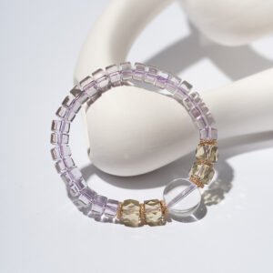 Natural Brazilian Amethyst Slice Bracelet Paired with Clear Quartz