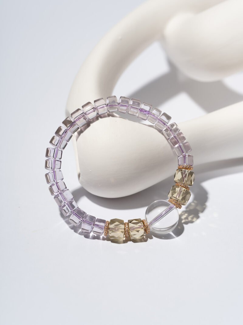 Natural Brazilian Amethyst Slice Bracelet Paired with Clear Quartz