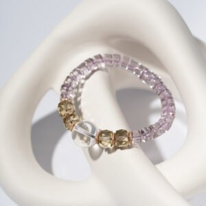 Natural Brazilian Amethyst Slice Bracelet Paired with Clear Quartz