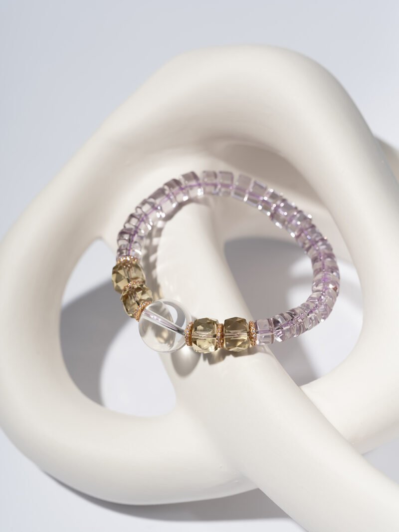 Natural Brazilian Amethyst Slice Bracelet Paired with Clear Quartz