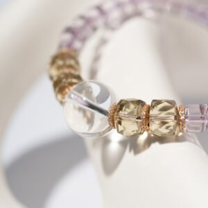 Natural Brazilian Amethyst Slice Bracelet Paired with Clear Quartz