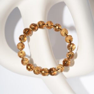 Natural Amber Bracelet Featuring Carved Golden Phoenix 10MM