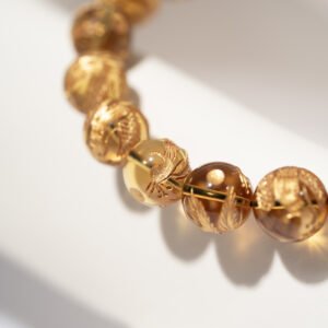 Natural Amber Bracelet Featuring Carved Golden Phoenix 10MM