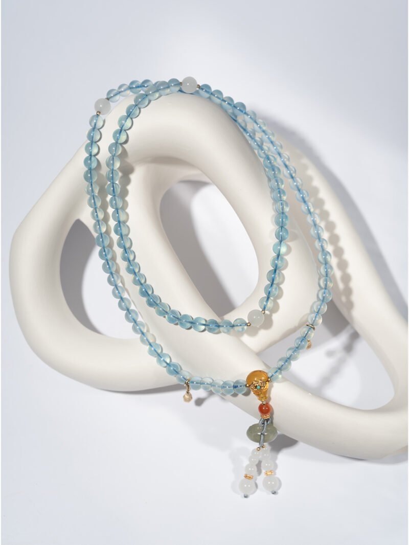 Natural Aquamarine Buddhist Mala