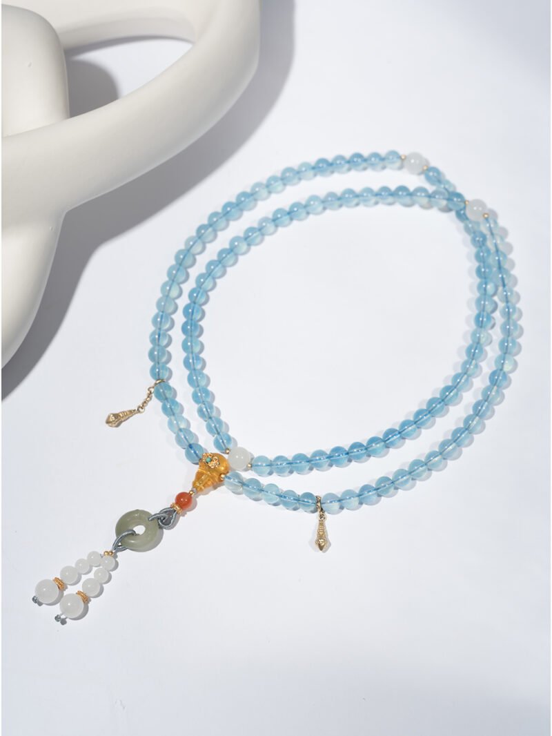 Natural Aquamarine Buddhist Mala