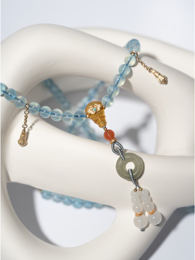 Natural Aquamarine Buddhist Mala