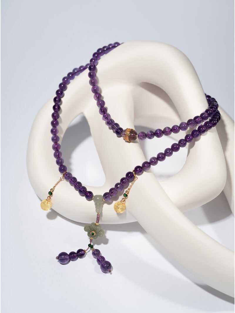 Natural Amethyst 108-Bead Hand-Knotted Mala