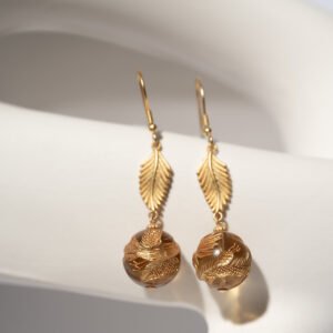 Mexican Amber Drop Earrings Inlaid with Golden Phoenix 11MM