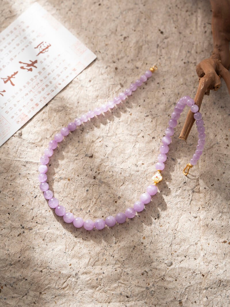 DSC06402 Natural Cat's Eye Kunzite Necklace 8-12MM