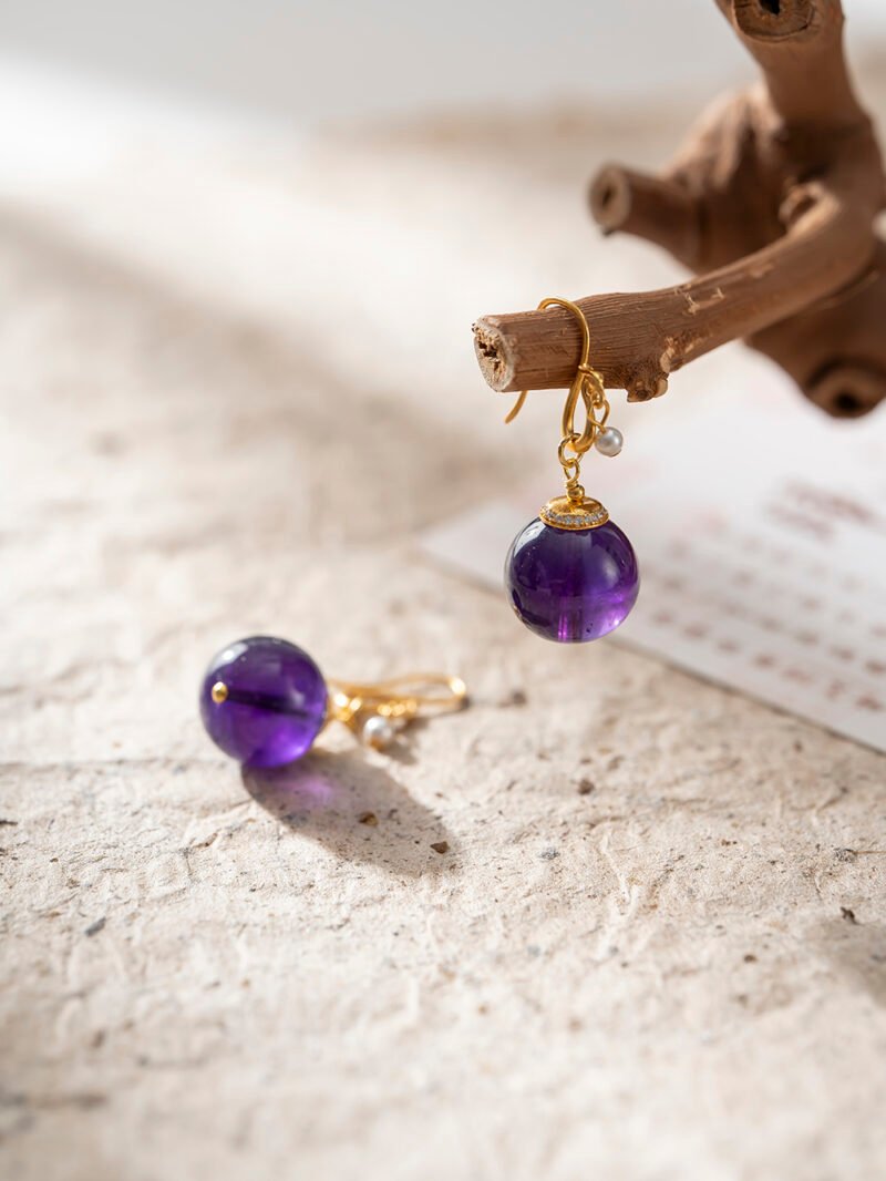 Natural Uruguayan Amethys Drop Earrings 12MM