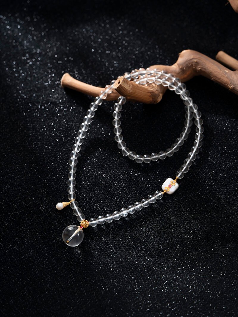 White Crystal Necklace/3-ring bracelet 5MM＋+