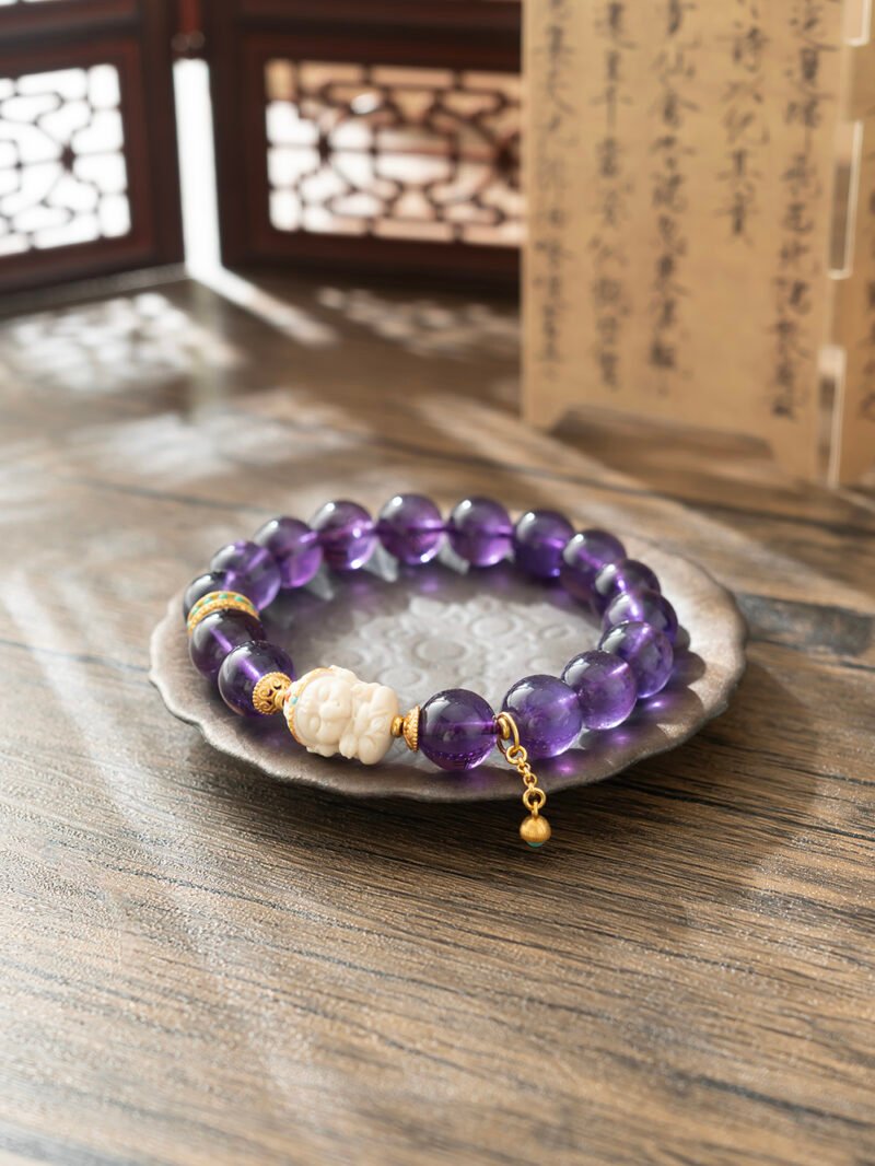 Uruguayan Amethyst Paired with Carved Mammoth Ivory Bracelet