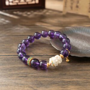 Uruguayan Amethyst Paired with Carved Mammoth Ivory Bracelet