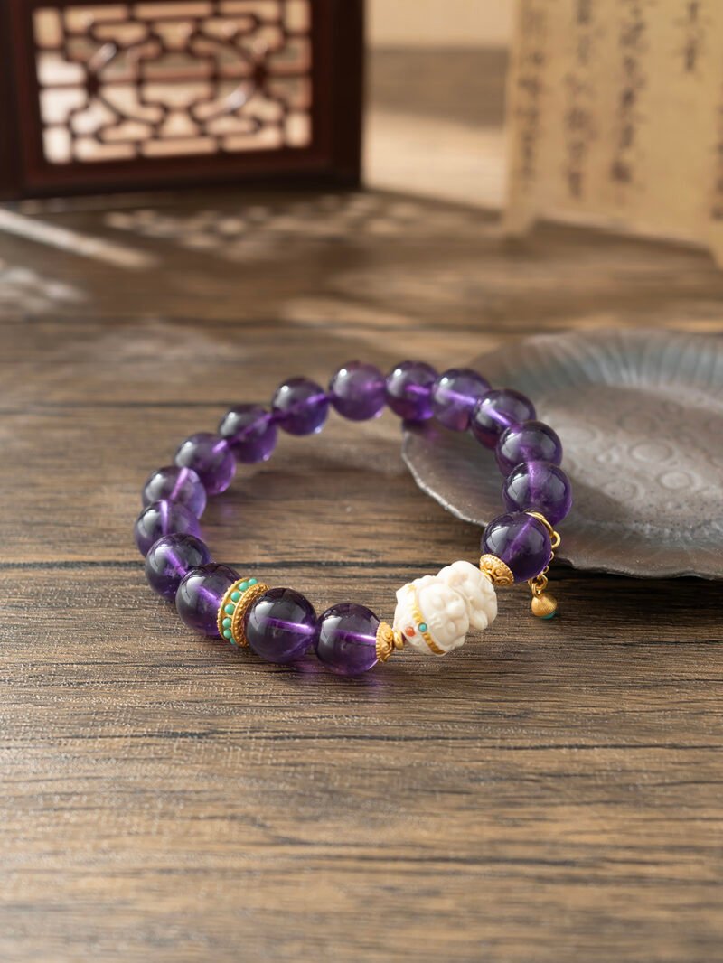 Uruguayan Amethyst Paired with Carved Mammoth Ivory Bracelet