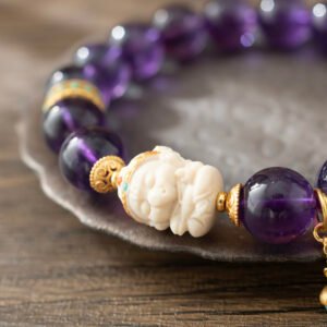 Uruguayan Amethyst Paired with Carved Mammoth Ivory Bracelet