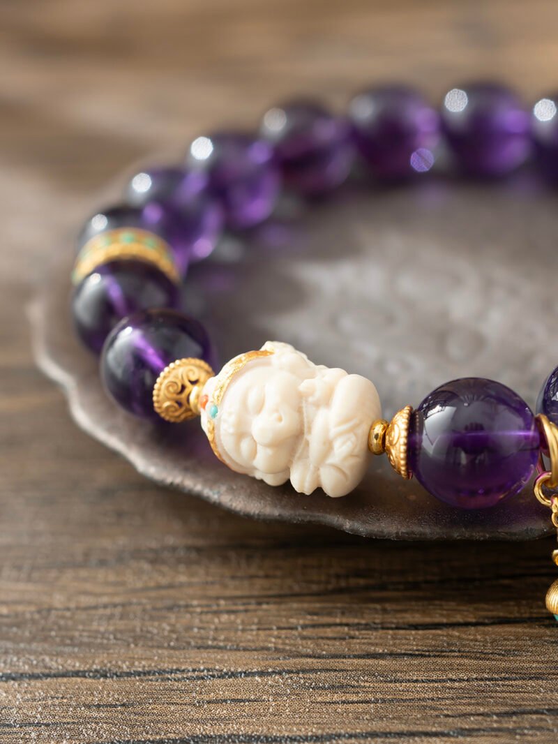 Uruguayan Amethyst Paired with Carved Mammoth Ivory Bracelet