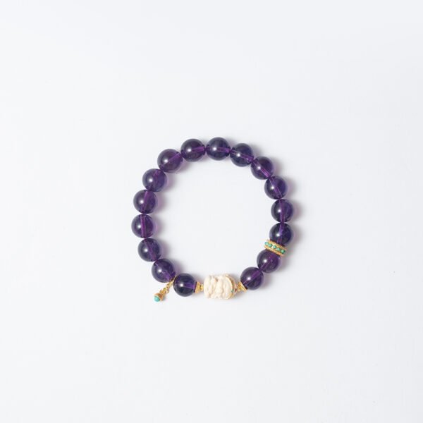 DSC09639 Uruguayan Amethyst Paired with Carved Mammoth Ivory Bracelet